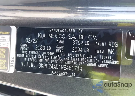 2022 Kia Forte Fe/Lxs from USA, damaged, VIN 3KPF24AD1NE461719